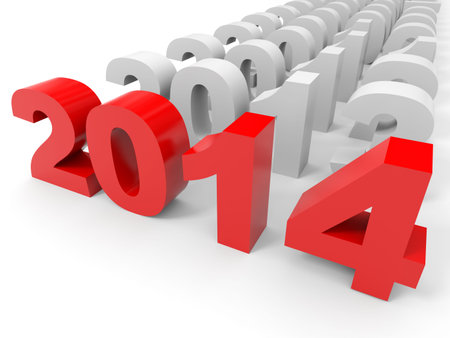 Happy new year 2014 on white backgriund. 3D illustration.