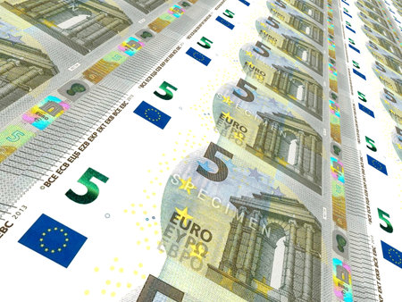 Euro background. Five euros. 3D illustration.