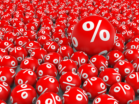 Red discount balls. 3D illustration.の写真素材