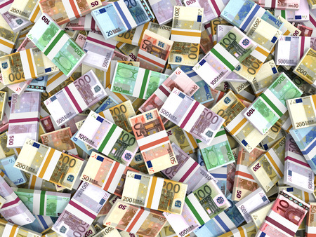 Money stacks. Euro bank notes. 3D illustration.の写真素材