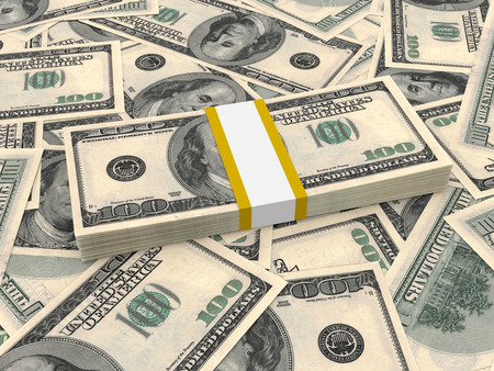 Bundle of one hundred dollars bank notes on the background. 3D illustration.の写真素材