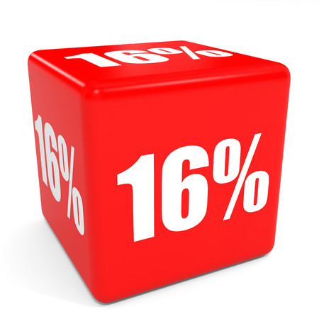 3D red sale cube. 16 percent discount. Illustation.の写真素材