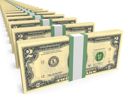 Stacks of money. Two dollars. 3D illustration.の写真素材
