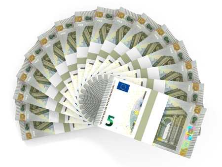 Money fan. Five euros. 3D illustration.の写真素材