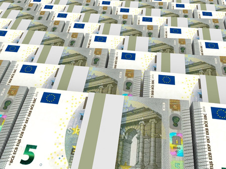 Stacks of money. Five euros. 3D illustration.の写真素材