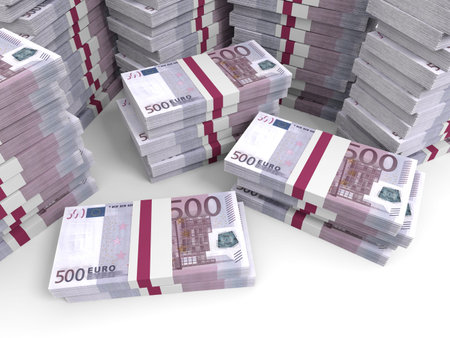 Five hundred euro banknotes background. 3D illustration.