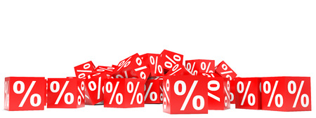 Red discount cubes. 3D illustration.の写真素材