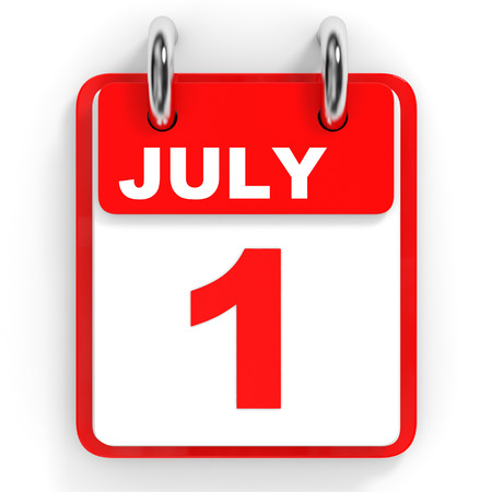 Calendar on white background. 1 July. 3D illustration.の写真素材