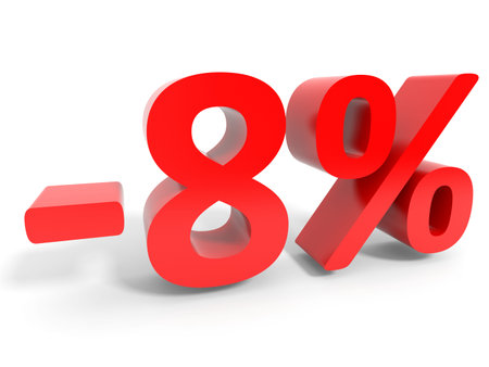 Discount 8 percent off sale. 3D illustration.