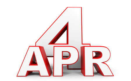 April 4. 3d text on white background. Illustration.の写真素材
