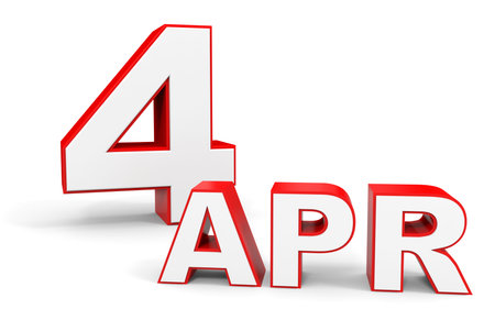 April 4. 3d text on white background. Illustration.の写真素材