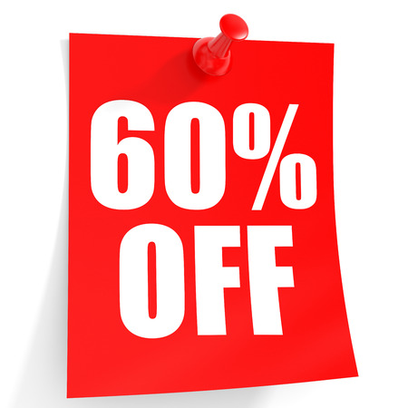 Discount 60 percent off. 3D illustration on white background.の写真素材