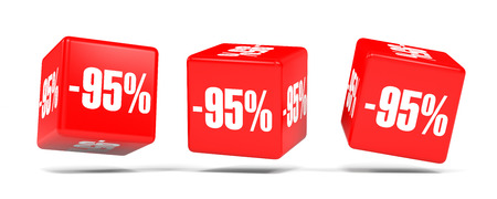 Ninety five percent off. Discount 95 %. 3D illustration on white background. Red cubes.の写真素材