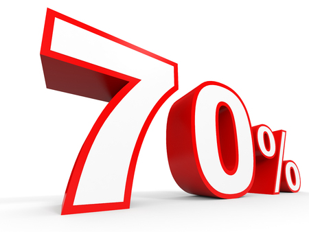 Seventy percent off. Discount 70 %. 3D illustration on white background.の写真素材