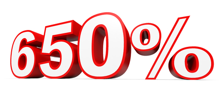 Six hundred and fifty percent. 650 %. 3d illustration on white background.の写真素材
