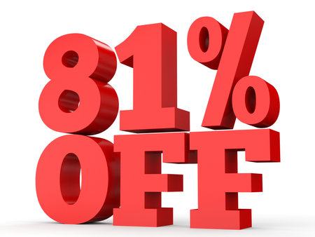 Eighty one percent off. Discount 81 %. 3D illustration on white background.