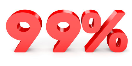 Ninety nine percent off. Discount 99 %. 3D illustration on white background.