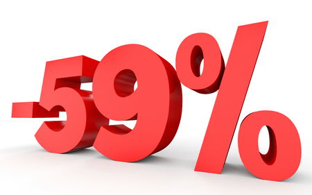 Minus fifty nine percent. Discount 59 %. 3D illustration on white background.の写真素材