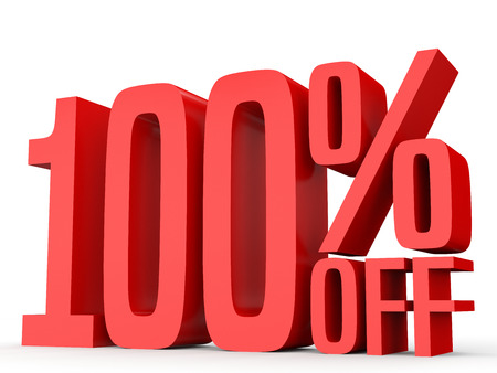 One hundred percent off. Discount 100 %. 3D illustration on white background.の写真素材