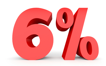 Six percent off. Discount  6 %. 3D illustration on white background.の写真素材