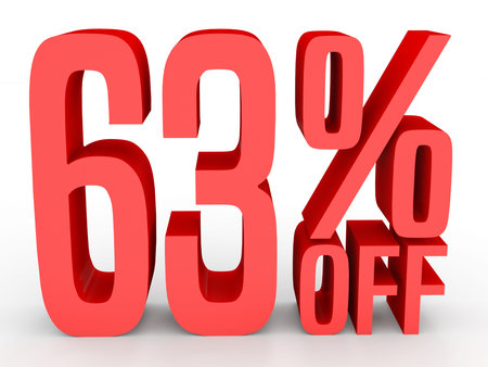 Sixty three percent off. Discount 63 %. 3D illustration on white background.