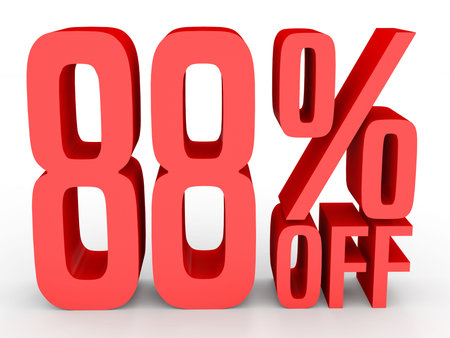 Eighty eight percent off. Discount 88 %. 3D illustration on white background.