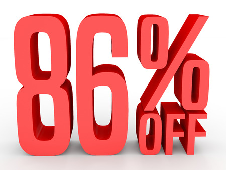 Eighty six percent off. Discount 86 %. 3D illustration on white background.の写真素材