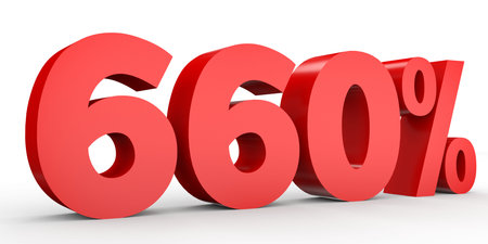 Six hundred and sixty percent. 660 %. 3d illustration on white background.