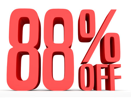 Eighty eight percent off. Discount 88 %. 3D illustration on white background.