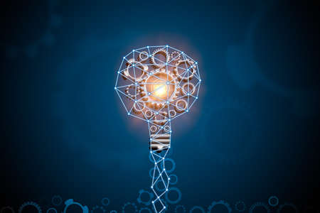 Excellent idea for success. Bulb with gears and successful business concept. Think of an idea.の写真素材