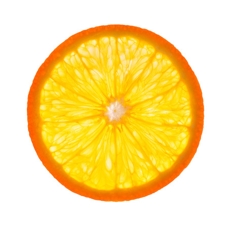 Transparent orange slice isolated on whiteの写真素材