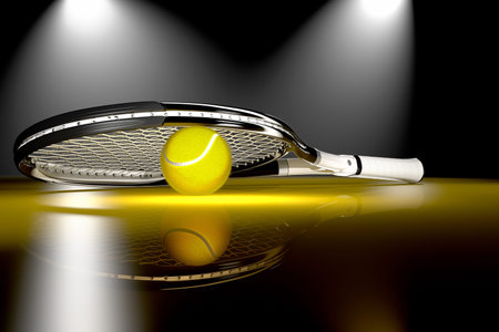 3D tennis racket with tennis ballの写真素材