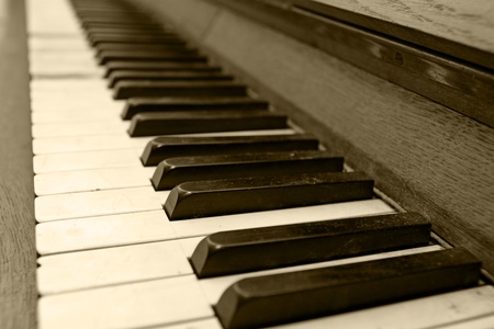 Keys of the old piano, sepia, small depth of sharpnessの写真素材