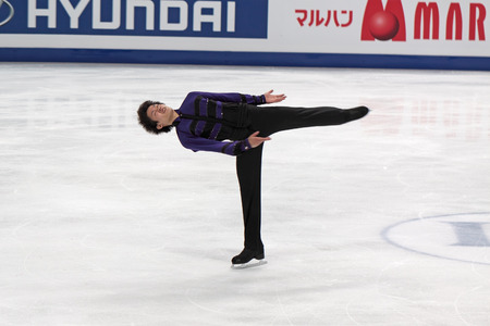 MOSCOW, RUSSIA - APR 28: World championship on figure skating 2011. Takahiko Kozuka - performance of the silver medallist in single man's figure skating. Palace of sports "Megasport" on April 28, 2011 in Moscow.のeditorial素材