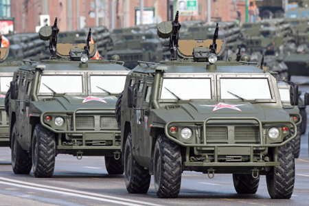 MOSCOW - MAY 07: Dress rehearsal of the 66th Anniversary of Victory Day (WWII) parade rehearse in...
