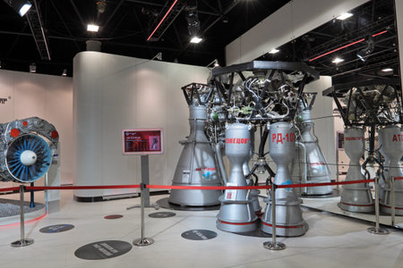 MOSCOW, RUSSIA - AUG 16: Rocket jet engines NK-33 and RD-107A at the International Aviation and...