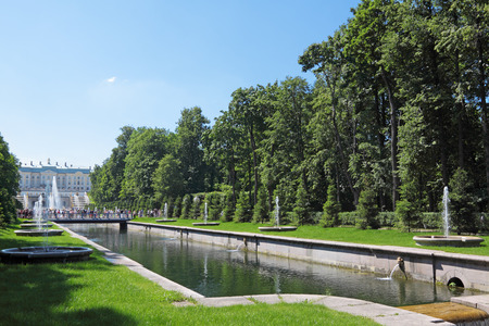 Grand Cascade Fountains At Peterhof Palace garden, St. Petersburgの写真素材