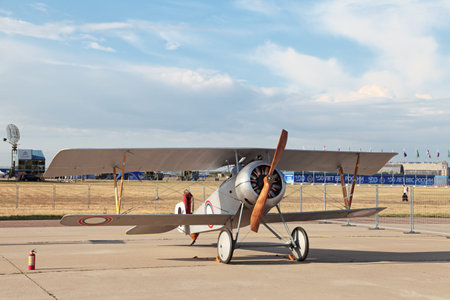 ZHUKOVSKY, RUSSIA - AUG 11: The opening ceremony of celebrating of the 100 anniversary of Russian air force. August, 11, 2012 at Zhukovsky, Russia. Retro aviation, French fighter during the First World war Nieuport-17のeditorial素材