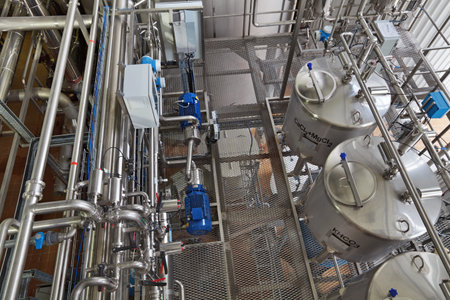 The interior of the brewery. Concomitant production of machine - preparation of drinking water.