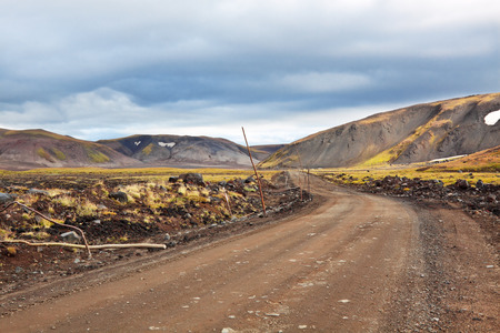 Far east, Russia, Kamchatka, road in mountains near Gorely volcanoの写真素材