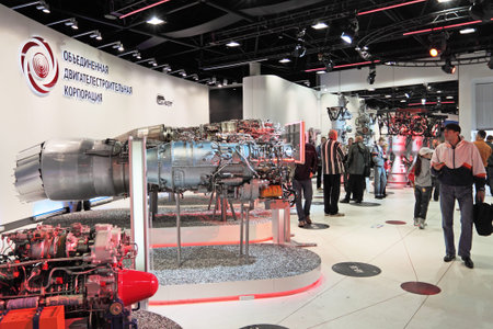 ZHUKOVSKY, RUSSIA - AUG 21: Aircraft engines, pavilion United Engine Corporation, at the...