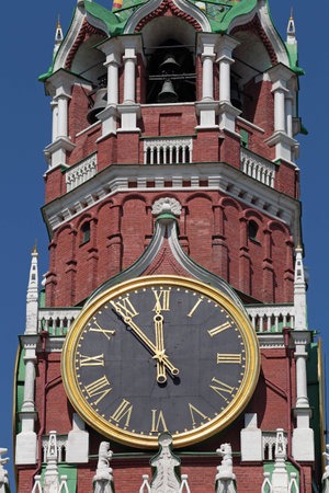 Chimes and bells of Spasskaya tower of the Kremlin in Moscowの写真素材