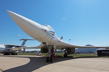 MOSCOW, RUSSIA - AUG 18: The Tupolev Tu-160 (White swan) a supersonic, variable-sweep wing heavy...