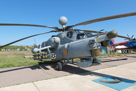 ZHUKOVSKY, RUSSIA - AUG 18: Russian attack helicopter Mi-28 "Havoc" at the International Aviation and Space salon MAKS. Aug, 18, 2011 at Zhukovsky, Russiaのeditorial素材