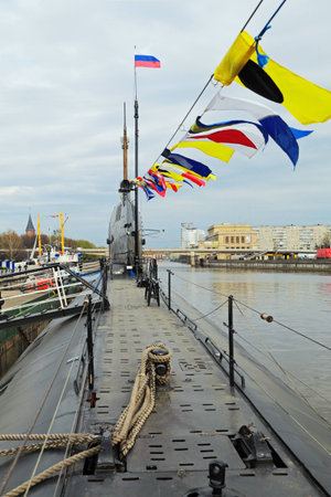 KALININGRAD, RUSSIA - MAY 03: Museum of World ocean, outdoor exposition, a submarine B-413 on May, 03, 2013 in Kaliningrad, Russiaのeditorial素材