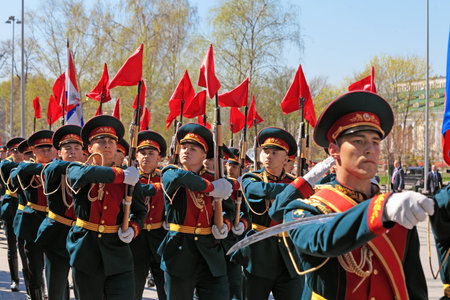 MOSCOW - MAY 8: Solemn March of the Honor guard after laying flowers to the Tomb of the Unknown...