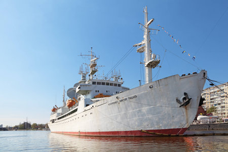 KALININGRAD, RUSSIA - MAY 04: Museum of World ocean, outdoor exposition, a research research vessel "Cosmonaut Viktor Patsayev" on May, 04, 2013 in Kaliningrad, Russiaのeditorial素材