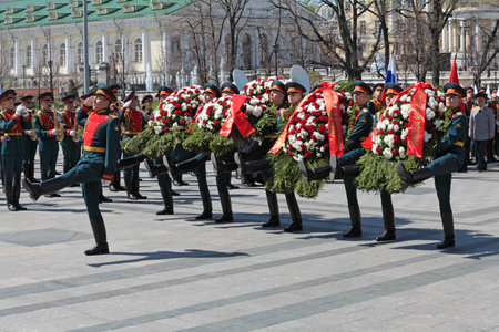 MOSCOW - MAY 8: The solemn laying of wreaths at the monument Tomb of the Unknown Soldier in Alexander Garden. Festive events dedicated to the 67th Anniversary of Victory Day (WWII) on MAY 8, 2013 in Moscow, Russiaのeditorial素材