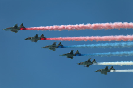 MOSCOW - MAY 09: Celebration of the 68th anniversary of the Victory Day (WWII). Flight of aircraft...
