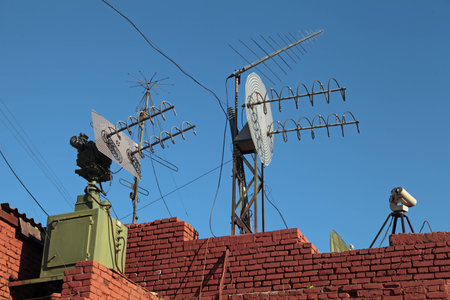 Antenna connection on the roof of the buildingの写真素材